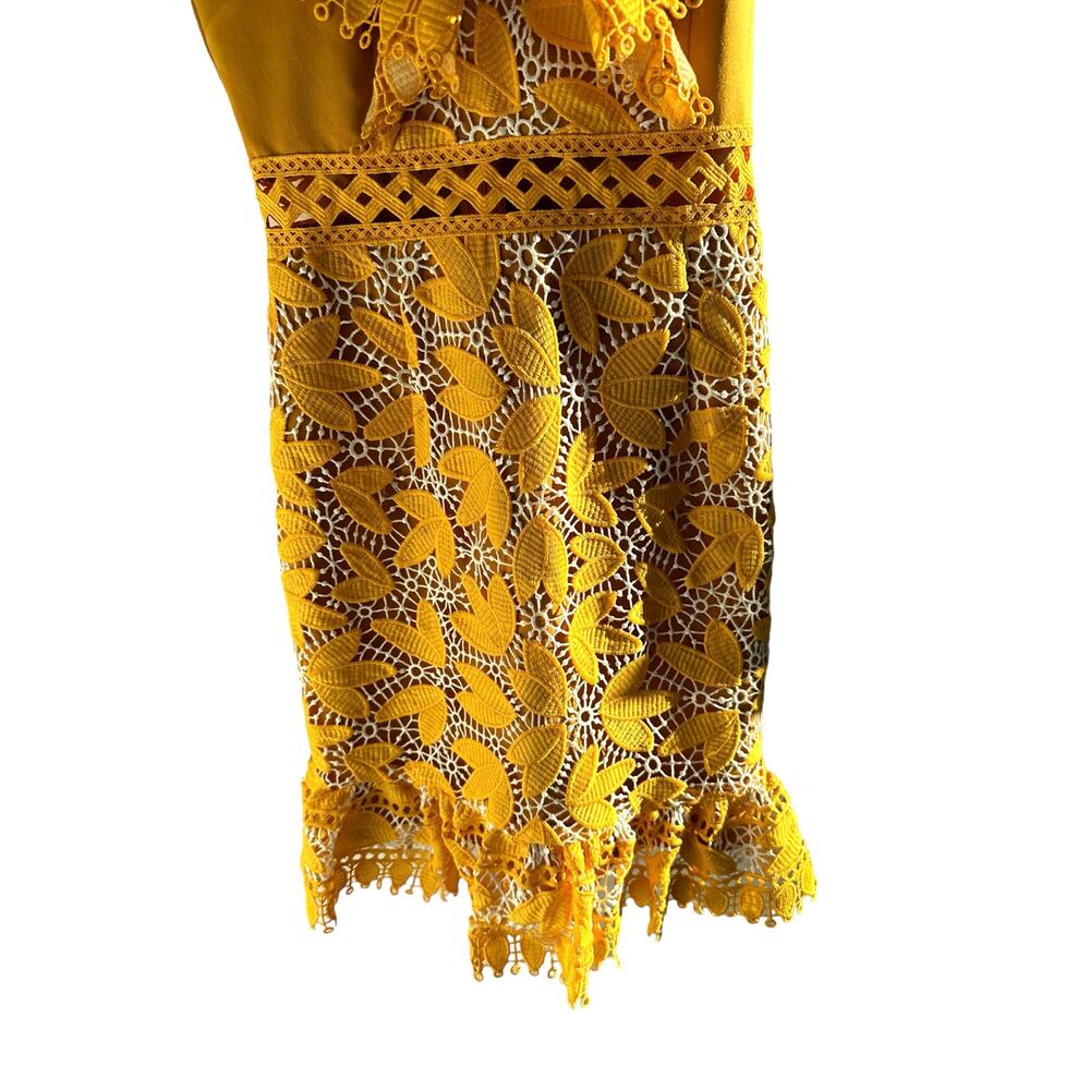 Aijek Yellow Marianna Eyelet Party Lace Embroidered Ruffle Mini Dress Size 2 - Picture 4 of 11